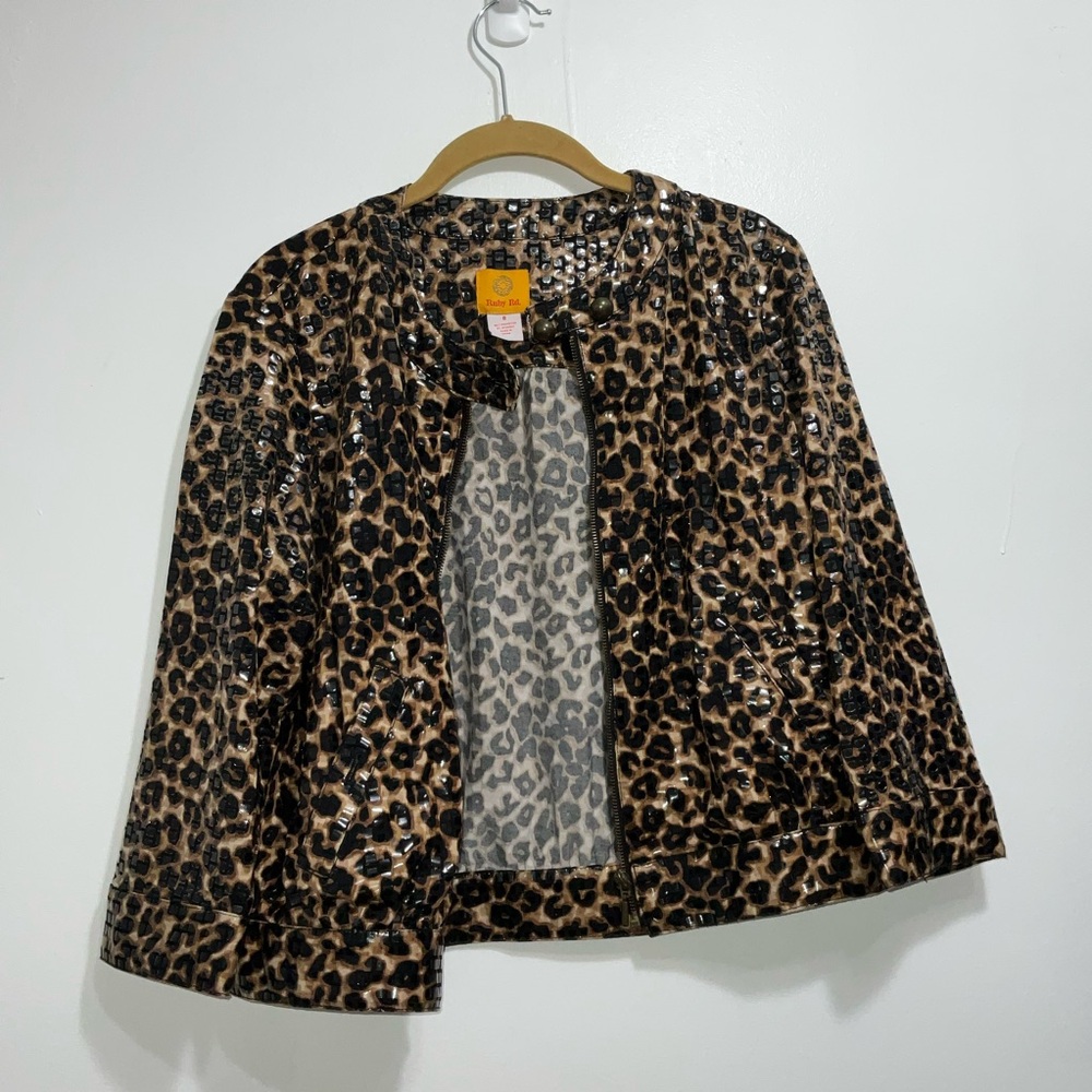 Ruby Rd Sequin Leopard Print Open Front Jacket Size 8 - Picture 2 of 6